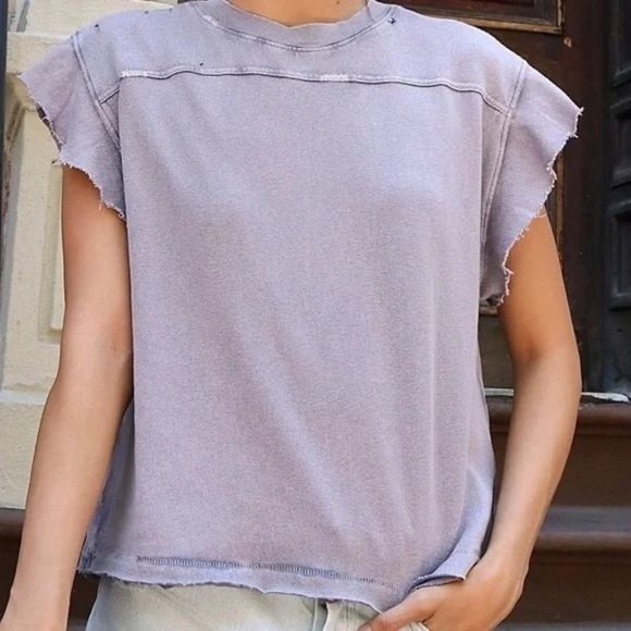 FREE PEOPLE Warrior Distresssed T-Shirt in Muted Lavender - NWT - Picture 3 of 3